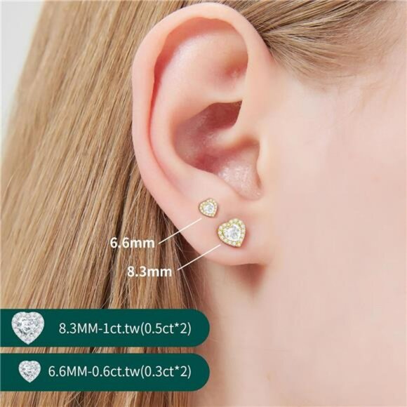 Moissanite stud earrings for women sterling silver gold plated hypoallergenic se - Picture 4 of 7